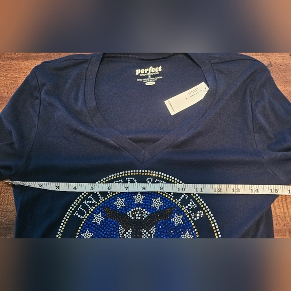 Old Navy Perfect Fitted V-Neck Long Sleeve Air Force Rhinestones Tee Sz MED NWT - Picture 11 of 12
